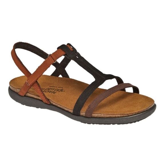 NAOT Judith Sandals Brown Black Leather Uppers Size 41 / 10 Strappy Boho Cork - Picture 1 of 6